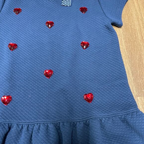 Lands End Girls Red White Blue Quilted Heart Embellished Bow Dress Size 14 Large - Picture 3 of 9